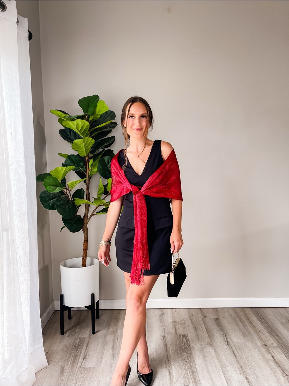 Chic Red Evening Shawl Wrap - Women's Sparkle Scarf